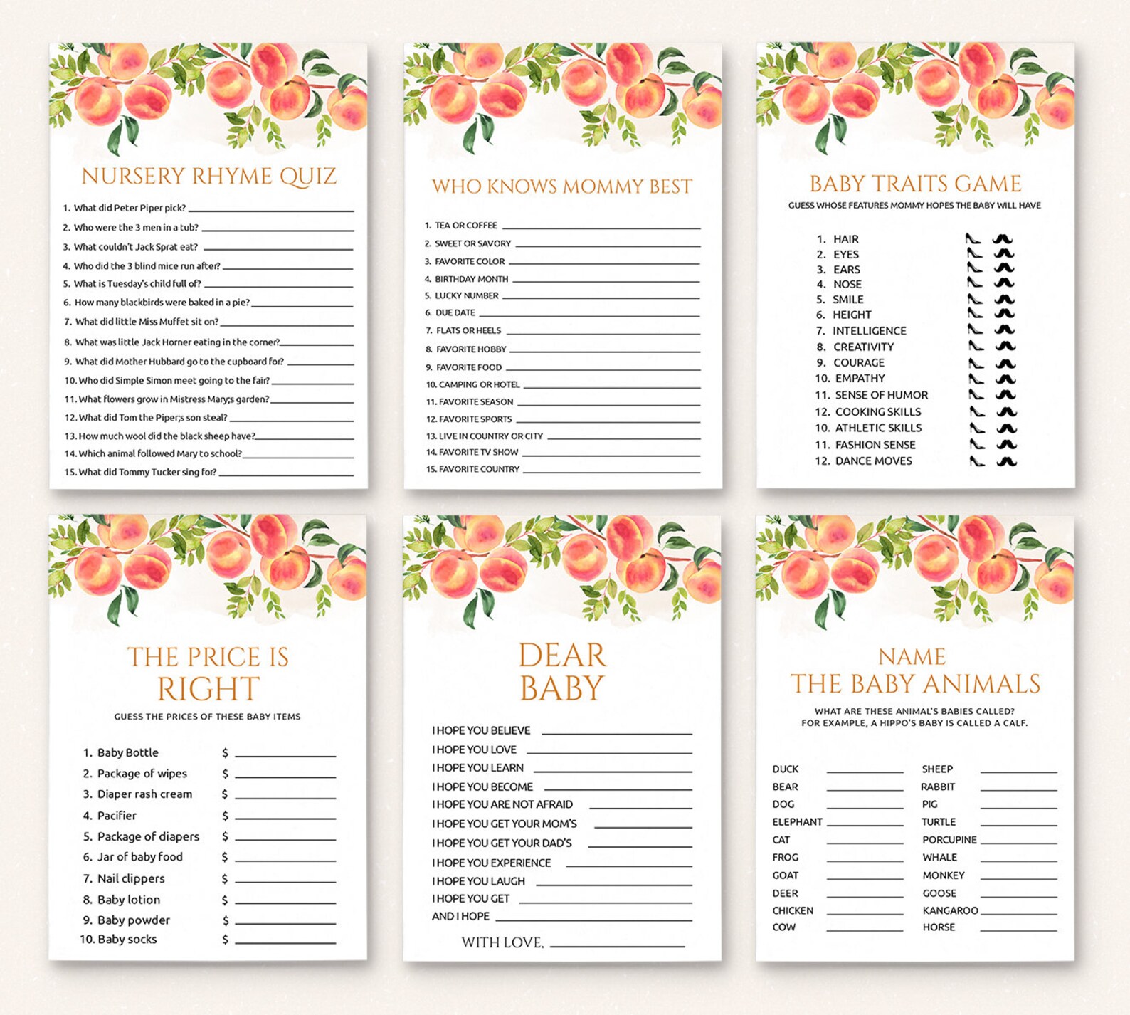 12 Peach Baby Shower Games Baby Shower Bingo The Price Is ...