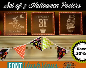 Set of 3 8x8 Printable Halloween Dictionary Art Posters- 30% OFF