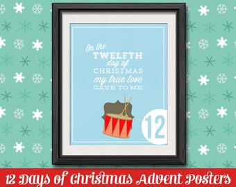 12 Days of Christmas Countdown - 8 x 10 DIY Printable Christmas Advent Poster Set