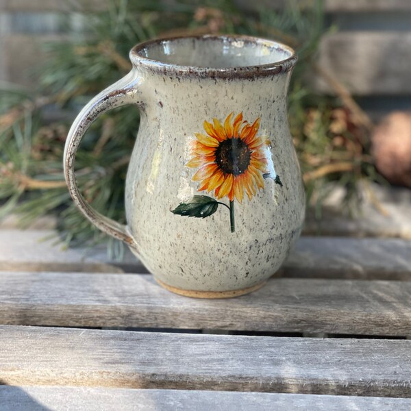 Pottery, sunflower, sunflower mug, pottery latte mug, coffee mug pottery handmade (43)