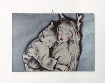 Arte mural moderno – Impresión en aluminio Dibond «Hermanas» – Pieza única
