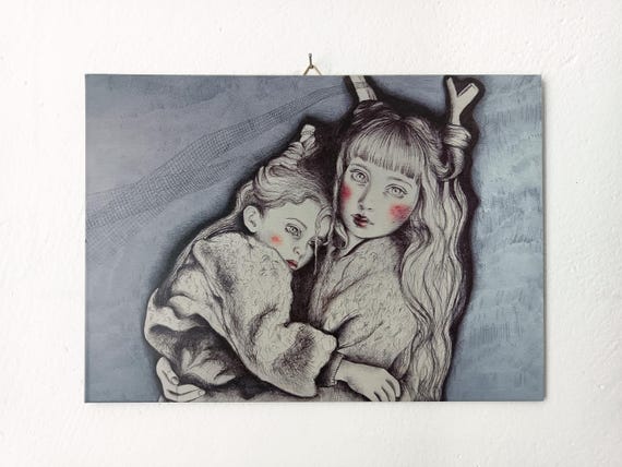 Modern Wall Art – Aluminium Dibond Print “Sisters” – Unique Piece