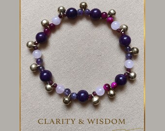 Pulsera única hecha a mano con cuentas de cuarzo rosa y amatista