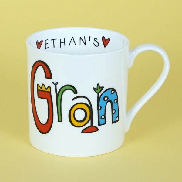 Gran Mug, Can be personalised with any name, Fine bone china Gran mug, Personalized family name mug, Custom Grandma gift.