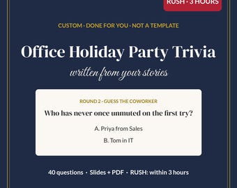 RUSH 3 Hour Custom Office Holiday Party Trivia, Team Trivia for Work Christmas Party, In Person or Zoom, Personalized, Slides