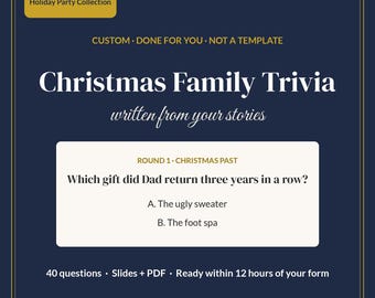 Custom Christmas Family Trivia Game, Personalized Christmas Party Game About Your Family, 40 Questions, Slides + Printable PDF