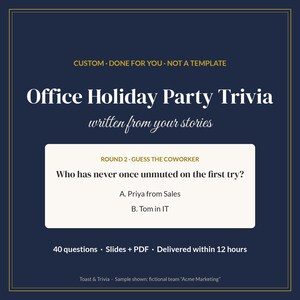 Juego de preguntas y respuestas personalizado para la fiesta navideña de la oficina, juego de preguntas y respuestas en equipo para la fiesta de Navidad del trabajo, presencial o por Zoom, personalizado, diapositivas + PDF