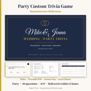 Custom Wedding Trivia Game, Personalized Couples Trivia, Bridal Shower Game, Birthday Retirement Reunion Party Game, Slides + PDF, Party imagen 1