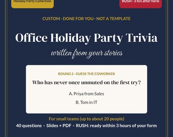 RUSH 3 Hour Custom Office Holiday Party Trivia, Team Trivia for Work Christmas Party, In Person or Zoom, Personalized, Slides