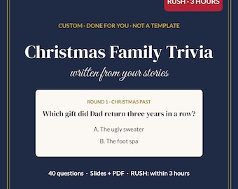 RUSH 3 Hour Custom Christmas Family Trivia Game, Personalized Christmas Party Game About Your Family, 40 Qs, Slides + PDF