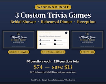 Wedding Trivia Bundle: Bridal Shower + Rehearsal Dinner + Reception, 3 Custom Couples Trivia Games, Personalized Party Trivia Slides + PDF