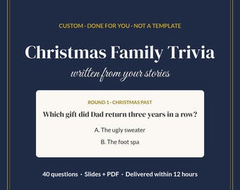 Custom Christmas Family Trivia Game, Personalized Christmas Party Game About Your Family, 40 Questions, Slides + Printable PDF