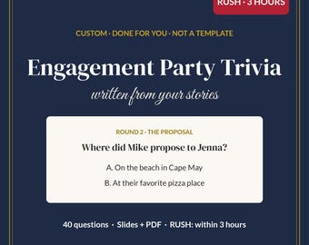 RUSH 3 Hour Engagement Party Game, Custom Engagement Party Trivia About the Couple, 40 Questions, Couples Trivia, Slides + PDF