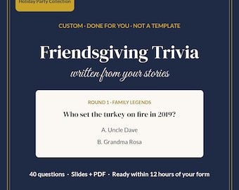 Custom Friendsgiving Trivia Game, Thanksgiving Family Trivia, Personalized Friendsgiving Game, 40 Questions, Slides + Printable PDF