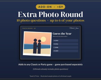 Extra optie: Extra fotoronde voor een gepersonaliseerde bruiloftsquiz of feestquiz, 10 fotovragen, raad het jaar, babyfotoquiz.
