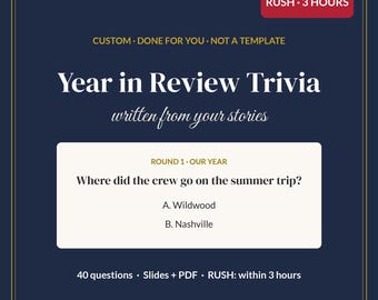 RUSH 3 Hour Custom New Years Eve Trivia Game, Year in Review Trivia About Your Group, Personalized NYE Party Game, Slides + PDF