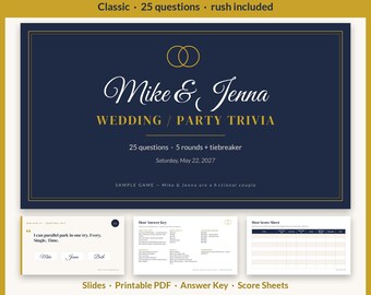 Custom Wedding Trivia Game, Personalized Couples Trivia, Bridal Shower Game, Birthday Retirement Party Game, RUSH 3-Hour Delivery, Classic