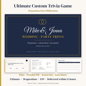 Custom Wedding Trivia Game, Personalized Couples Trivia, Bridal Shower Game, Birthday Retirement Reunion Party Game, Slides + PDF, Ultimate imagen 1