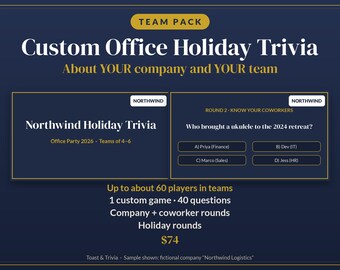 Office Holiday Party Trivia Game, Custom Company Trivia About Your Team, 40 Questions, Work Christmas Party Game, Editable Slides + PDF