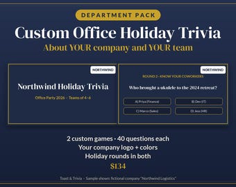 Custom Office Holiday Trivia, 2 Branded Company Trivia Games With Your Logo, 80 Questions, Corporate Christmas Party Game, Slides + PDF