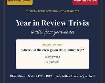 RUSH 3 Hour Custom New Years Eve Trivia Game, Year in Review Trivia About Your Group, Personalized NYE Party Game, Slides + PDF