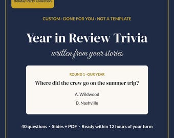 Custom New Years Eve Trivia Game, Year in Review Trivia About Your Group, Personalized NYE Party Game, 40 Questions, Slides + PDF
