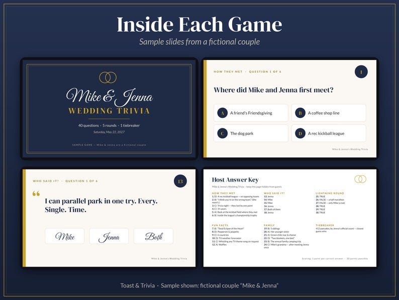 Pacchetto quiz per matrimoni: addio al nubilato + cena di prova + ricevimento, 3 giochi quiz personalizzati per le coppie, diapositive per quiz personalizzate per la festa + PDF immagine 4