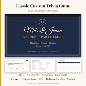 Custom Wedding Trivia Game, Personalized Couples Trivia, Bridal Shower Game, Birthday Retirement Reunion Party Game, Slides + PDF, Classic imagen 1