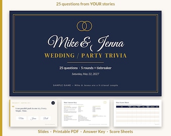 Custom Wedding Trivia Game, Personalized Couples Trivia, Bridal Shower Game, Birthday Retirement Reunion Party Game, Slides + PDF, Classic