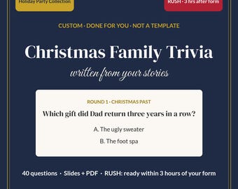 RUSH 3 Hour Custom Christmas Family Trivia Game, Personalized Christmas Party Game About Your Family, 40 Qs, Slides + PDF