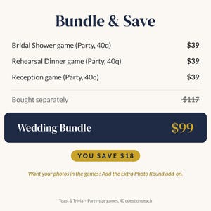 Pacchetto quiz per matrimoni: addio al nubilato + cena di prova + ricevimento, 3 giochi quiz personalizzati per le coppie, diapositive per quiz personalizzate per la festa + PDF immagine 5