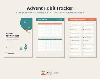 Advent Habit Tracker Printable, December Habit Grid, 24 Days of Kindness Prompts, Christmas Countdown, A4 & US Letter, Fillable PDF