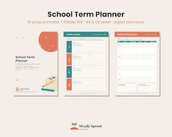 School Term Planner Printable for Australian Families, Weekly Family Schedule, School Supplies and Uniform Checklist, A4 & US Letter