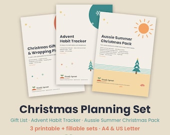 Christmas Planner Printable Set, Gift List & Budget Tracker, Advent Habit Tracker, Summer Christmas Kids Pack, US Letter + A4, Fillable PDF