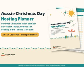 Australian Christmas Day Planner Printable, Christmas Lunch Run Sheet, BBQ Seafood Shopping List, Seating Plan, Hosting Planner, PDF + XLSX