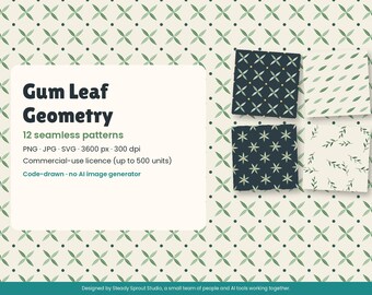 Gum Leaf Seamless Pattern Pack, Eucalyptus Digital Paper, Australian Botanical Repeat Pattern, Commercial Use, PNG JPG SVG 300 dpi