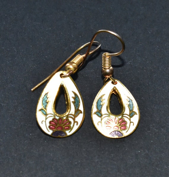 Enamel Flowers Gold Coloured Dangle Drop Small Te… - image 4