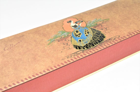 Antique Glove Box Paper Cover Cardboard Lady with