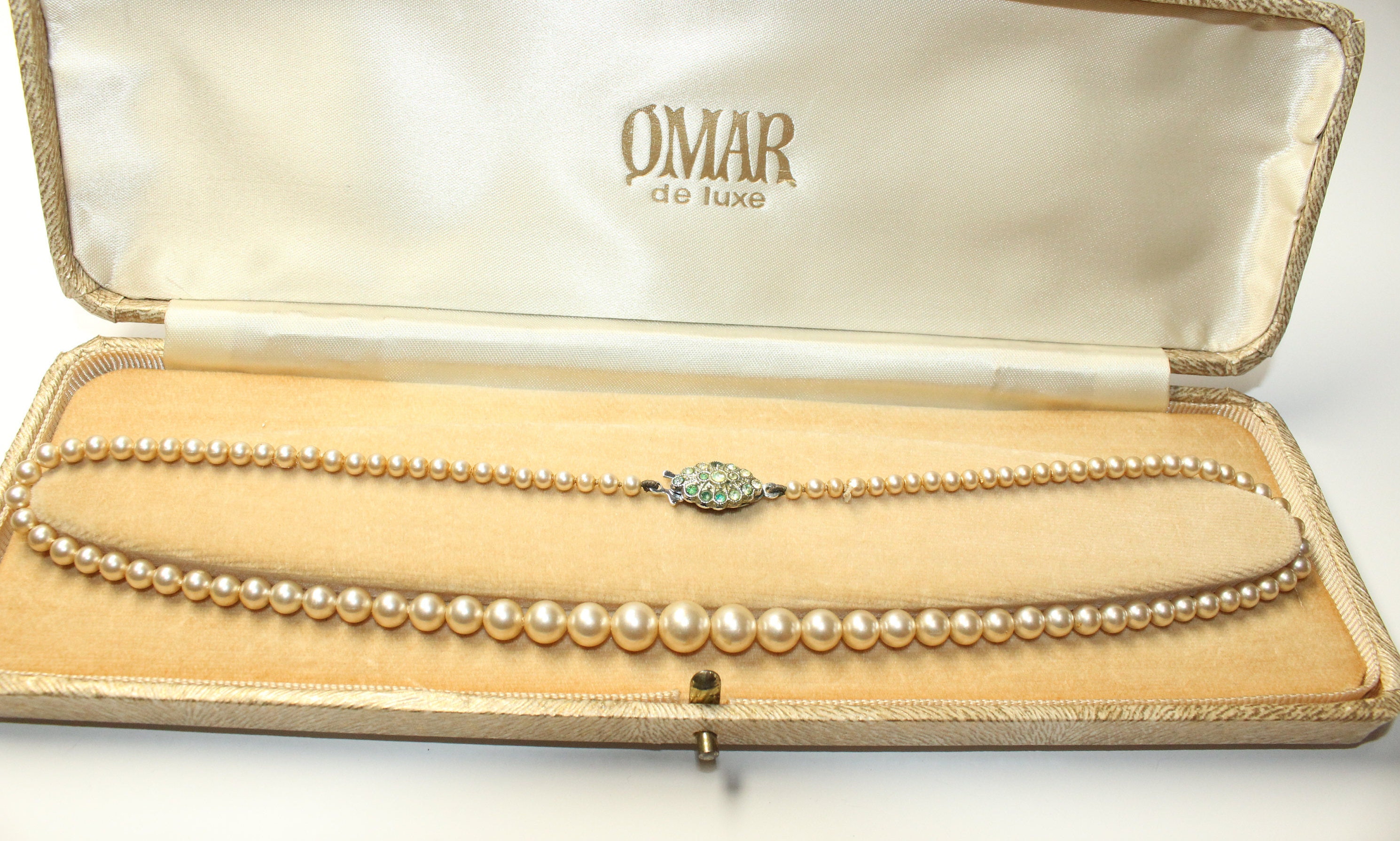 Omar De Luxe Imitation Pearls in Original Box With Sparkly Rhinestone Clasp stones Missing C1960s Wedding Etsy