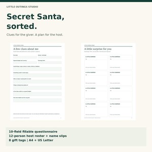 Secret Santa Questionnaire and Gift Exchange Kit: Fillable PDF, Host Roster, Name Slips and Gift Tags, A4 and Letter
