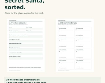 Secret Santa Questionnaire and Gift Exchange Kit: Fillable PDF, Host Roster, Name Slips and Gift Tags, A4 and Letter