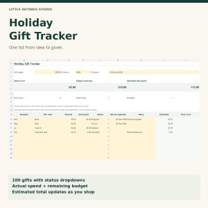 Christmas Gift Tracker for Google Sheets: Holiday Budget, Shopping List and Wrapping Status, 100 Gifts