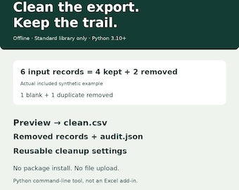 Script Python para limpeza de CSV: ferramenta de desduplicação offline, relatórios de auditoria e configurações reutilizáveis.