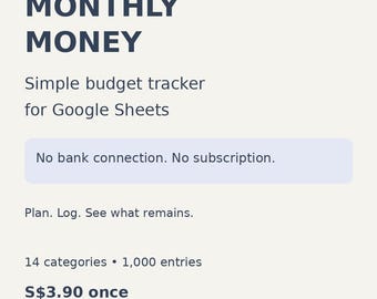 Monthly Budget Spreadsheet for Google Sheets: Simple Expense & Savings Tracker, 14 Editable Categories