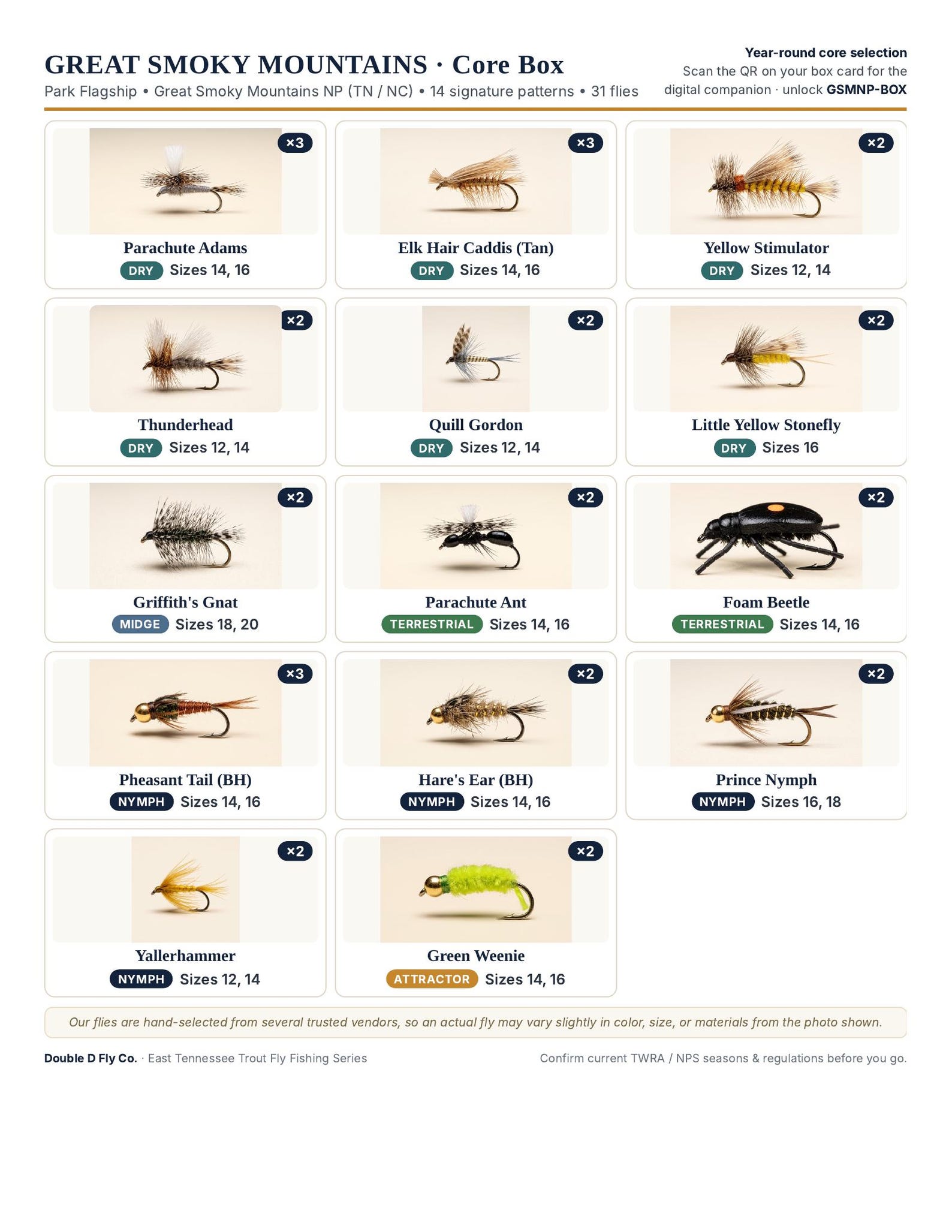 Great Smoky Mountains Fall Fly Box — 30 Hand-tied Flies + Digital Guide ...