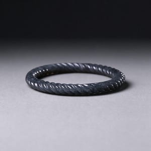 Natural A - Grade Jadeite Twisted Bangle | Handcrafted Black Jadeite Rope - Style Bracelet