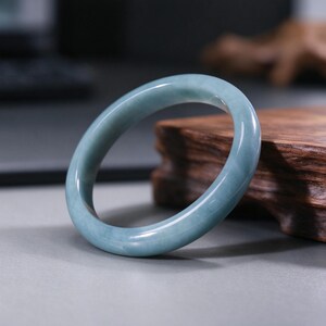 Natural Grade A Jadeite Bangle | Light Blue-Green Round Jade Bracelet