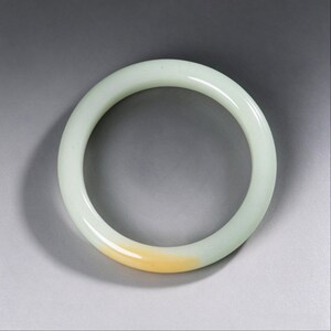 Natural Real Jade Bangle | Light Green with Yellow Ombre | Smooth Rounded Jadeite Bracelet