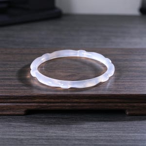 Natural White Chalcedony Bangle – Hand-Polished Wave Edge Bracelet