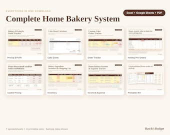 Complete Home Bakery System, 7 Bakery Spreadsheets and 4 Fillable Printable Sets